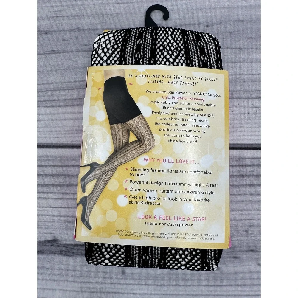 SPANX‎ STAR POWER DOUBLE DIAMOND STRIPE SHAPING TIGHTS Size C  BACKDROP BLACK